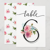Tafelnummer zes tafelnummer met roze pioenrozen (Voorkant / Achterkant)