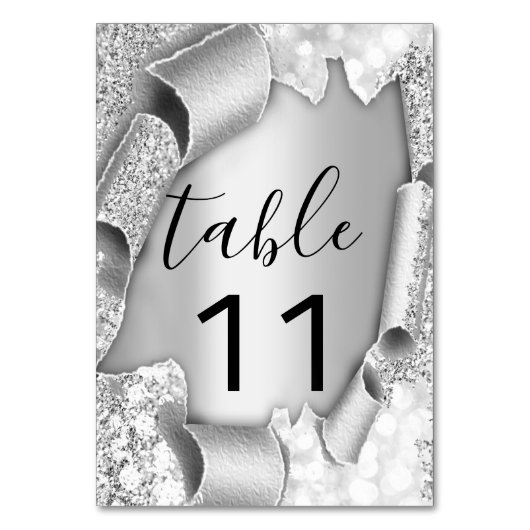 Tafelnummer Zilvergrijs Glitter 3D Weddenschap (Achterkant)