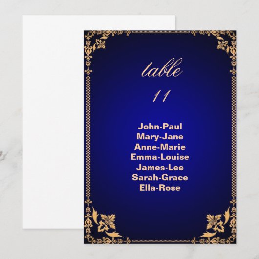 Tafelnummer zitplaatsindeling in vintage blauwe li (Voorkant / Achterkant)