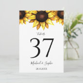 Tafelnummer Zonnebloem Huwelijk Wit Gele Kaart (Staand voorkant)