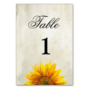 Tafelnummer zonnebloem. Landelijke bruiloft. Lande