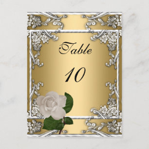 Tafelnummerkaart Elegante Trouwdag Goud Crème Roos Briefkaart