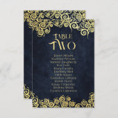 Tafelnummerkaart met marineblauwe en gouden krulle kaart (Voorkant / Achterkant)