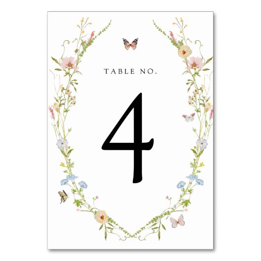 Tafelnummerkaart met vlinder en wilde bloem kaart (Achterkant)