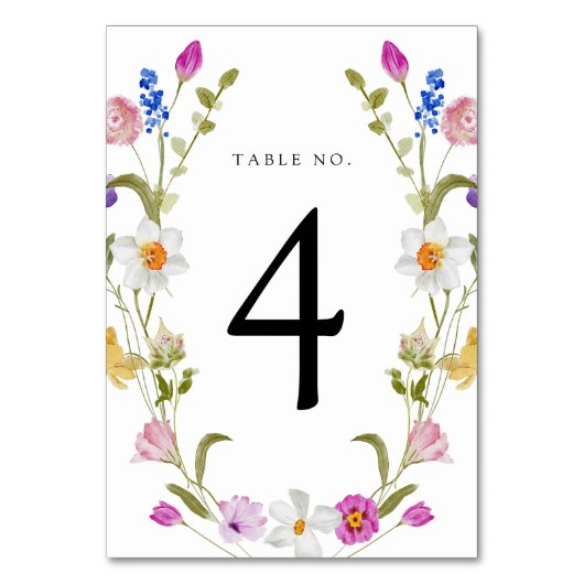 Tafelnummerkaart met wilde bloem kaart (Voorkant)