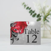 Tafelnummerkaart rood op Silver Masquerade Briefkaart (Staand voorkant)