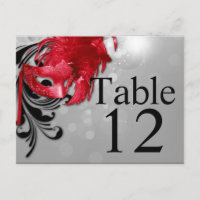 Tafelnummerkaart rood op Silver Masquerade