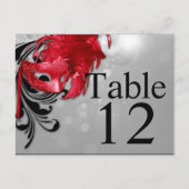 Tafelnummerkaart rood op Silver Masquerade Briefkaart (Voorkant)