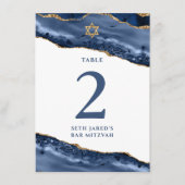 Tafelnummerkaart van Navy Blue en Goud Agate (Voorkant)