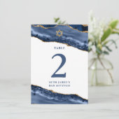 Tafelnummerkaart van Navy Blue en Goud Agate (Staand voorkant)