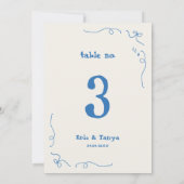 Tafelnummerkaart voor de bruiloft met speelse hand kaart (Achterkant)
