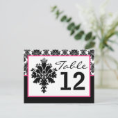 Tafelnummerkaart zwart, hot-roze Damaslaag afdrukk Briefkaart (Staand voorkant)