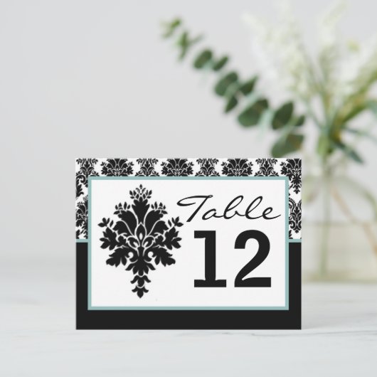 Tafelnummerkaart zwarte Damaslaag Afdrukken Briefkaart (Staand voorkant)