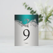 Tafelnummerkaarten  Blauwgroen zwarte zilver Briefkaart (Staand voorkant)