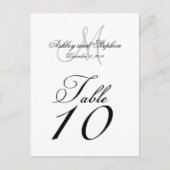 Tafelnummerkaarten voor bruiloften met monogram na uitnodiging briefkaart (Voorkant)