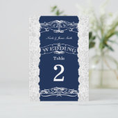 Tafelnummerkaarten voor trouwfeest met blauwe en w kaart (Staand voorkant)
