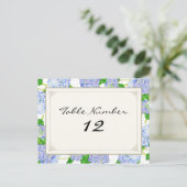Tafelnummers Blauw Hydrangea Kant Floral Formal (Staand voorkant)