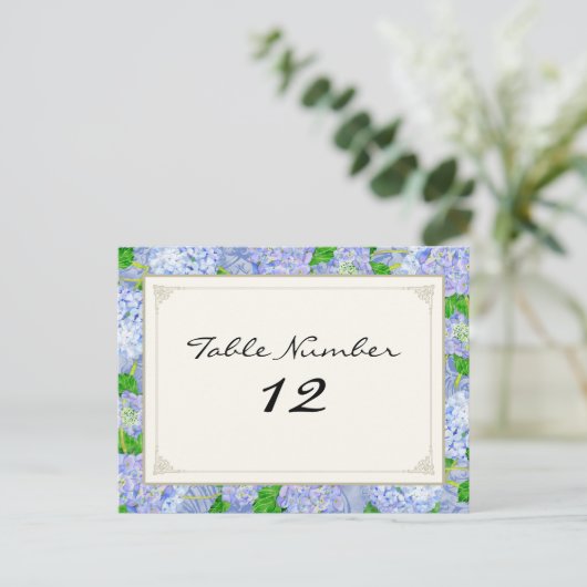 Tafelnummers Blauw Hydrangea Kant Floral Formal (Staand voorkant)