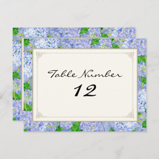 Tafelnummers Blauw Hydrangea Kant Floral Formal (Voorkant / Achterkant)