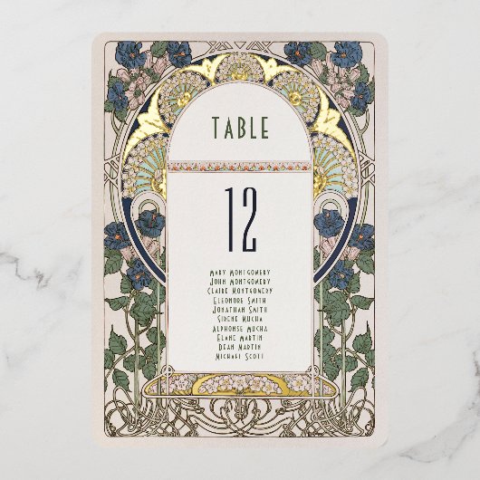 Tafelnummers Bougainvillea Navy Blauw Goud Bruilof (Voorkant)