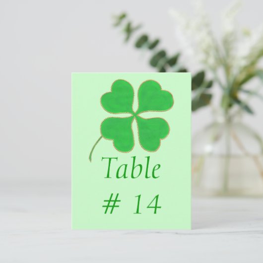 Tafelnummers briefkaarten, groene Shamrock Gold-St (Staand voorkant)