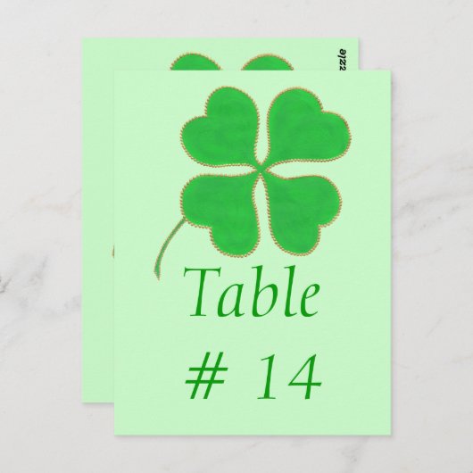 Tafelnummers briefkaarten, groene Shamrock Gold-St (Voorkant / Achterkant)