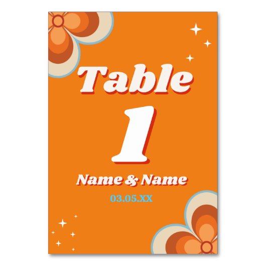 Tafelnummers Bruiloft Retro Vintage jaren 70 (Voorkant)