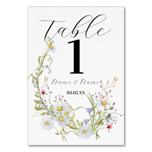 Tafelnummers Bruiloft Wildbloemen Lente (Voorkant)
