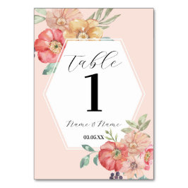 Tafelnummers Bruiloft Zomer Bloemen Waterverf