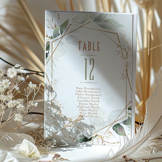 Tafelnummers goud en groen geometrisch huwelijk