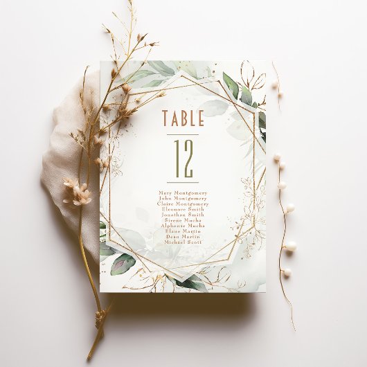 Tafelnummers goud en groen geometrisch huwelijk