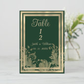 Tafelnummers in vintage bosgroen goud bloemmotief (Staand voorkant)