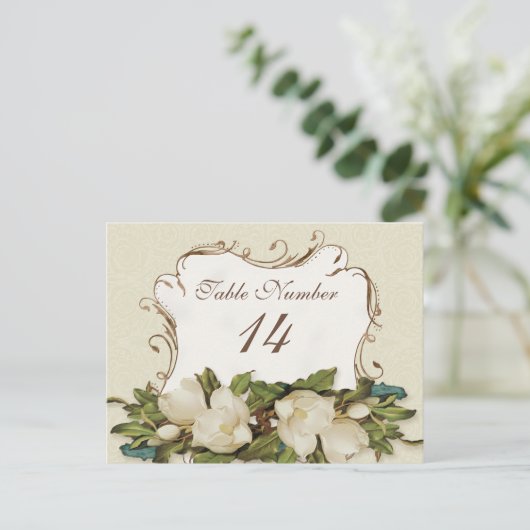 Tafelnummers Magnolia wervelingen Damask Kaart (Staand voorkant)