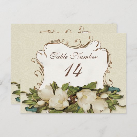 Tafelnummers  Magnolia wervelingen Damask Kaart (Voorkant / Achterkant)