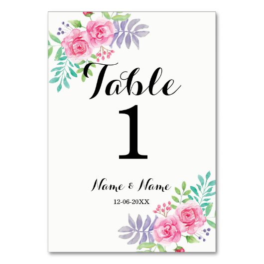 Tafelnummers Trouwen Aquarel Roos Bloemen (Achterkant)