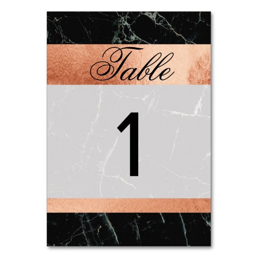 Tafelnummers Trouwen Zwart Marmer Roos Gouden Kaar (Voorkant)