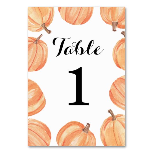 Tafelnummers Trouwpompoen Waterverf Kaart (Achterkant)