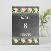 Tafelnummers voor bruiloft met krijtbordroos (Staand voorkant)