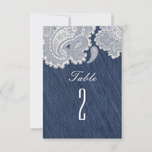 Tafelnummers voor denim Jean & White Lace bruiloft (Voorkant)