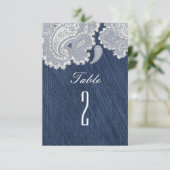 Tafelnummers voor denim Jean & White Lace bruiloft (Staand voorkant)