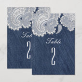 Tafelnummers voor denim Jean & White Lace bruiloft (Voorkant / Achterkant)