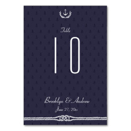 Tafelnummers voor een nautische bruiloft met blauw