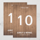 Tafelnummers voor een rustieke houtnerf bruiloft (Voorkant / Achterkant)
