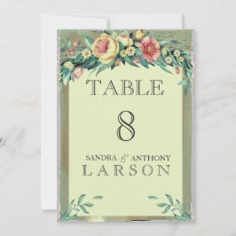 Tafelnummers voor groene waterverf bloemige bruilo