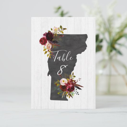 Tafelnummers voor huwelijksfeest in Vermont (Staand voorkant)