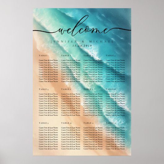 Tafelnummers voor Ocean Beach Summer Party Bruilof Poster (Voorkant)