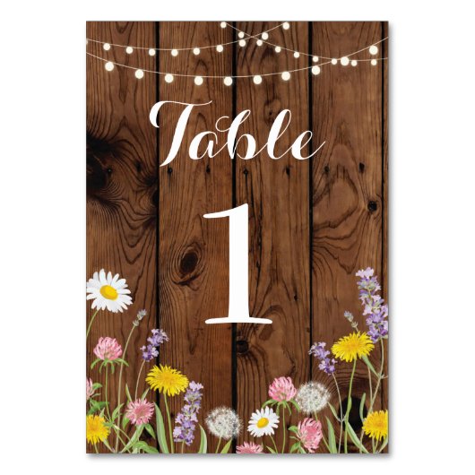 Tafelnummers Weddenschap wilde bloemen Rustic Wood (Voorkant)