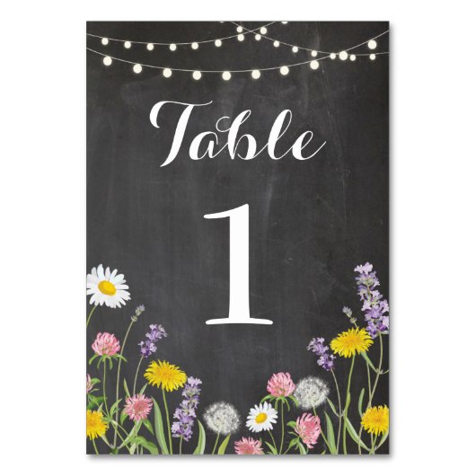 Tafelnummers Wedding Wild Flowers Rustic Chalk (Voorkant)