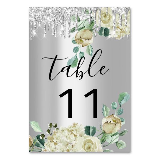Tafelnummers Zilveren Mint Glitter Wedding (Voorkant)