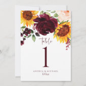 Tafelnummers Zonnebloem Rozen Burgundy Red Weddens (Achterkant)